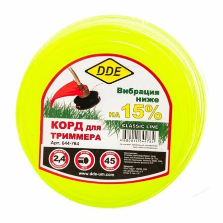 Корд триммерный на катушке DDE Classic line (круг) 2,4 мм х 45 м, желтый